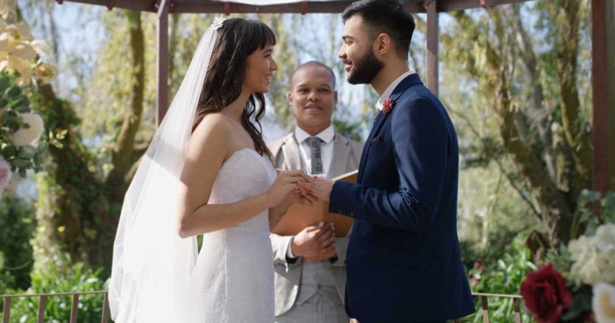 Couple ditched traditional vows and read out their first texts instead, leaving guests laughing