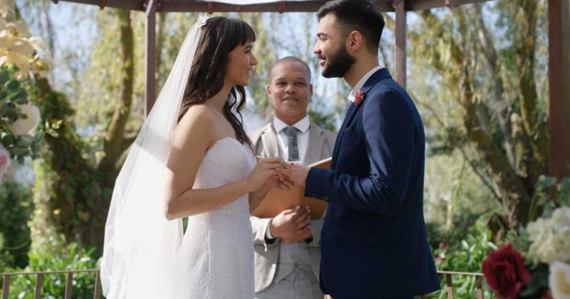 Couple ditched traditional vows and read out their first texts instead, leaving guests laughing