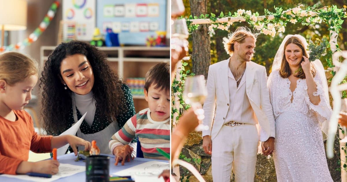 A teacher was surprised at her wedding with a secret audio recording. When she recognized the voices, she broke down