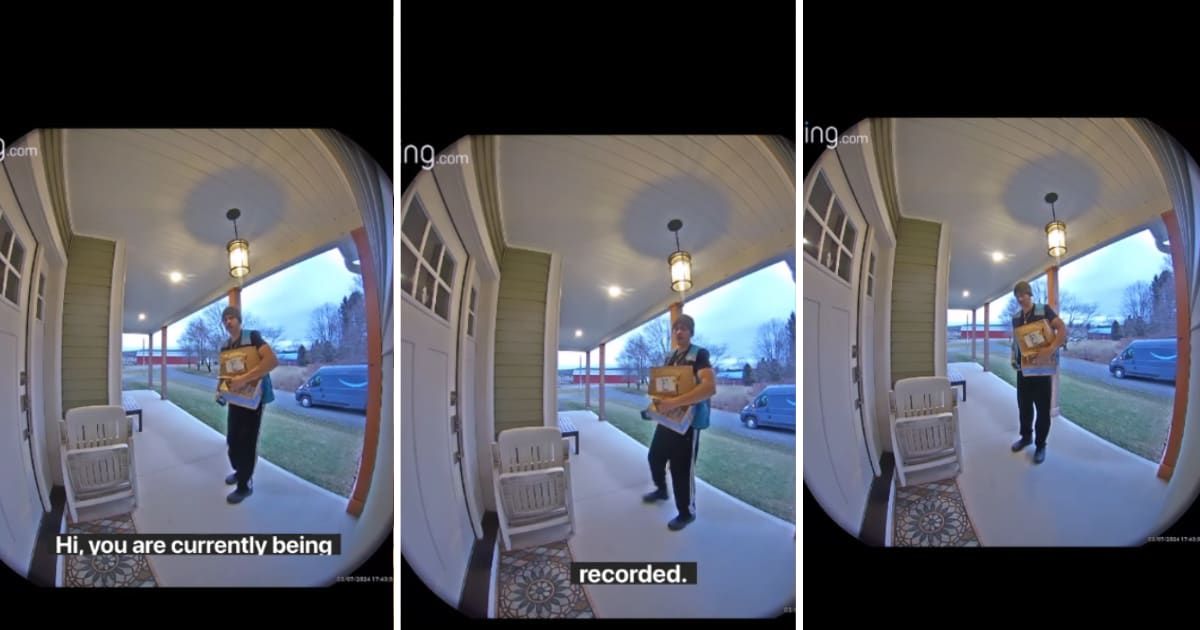 Amazon driver hears automated ‘you’re being recorded’ — his cheeky comeback left the owner howling