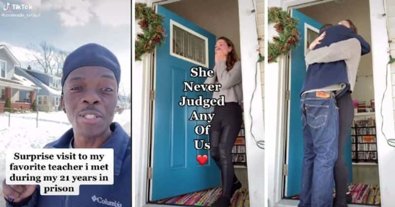 Man freed after 21 years goes straight to surprise teacher who helped him through prison — her reaction is everything