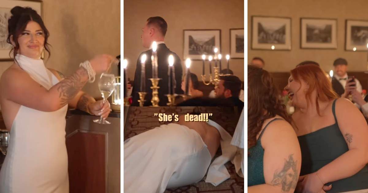 Bride 'dies' during her wedding toast and then came the ultimate reveal: 'Nobody move'