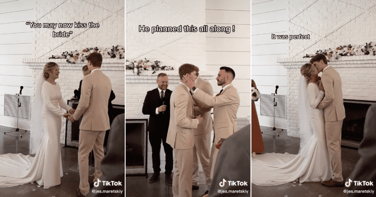 Groom walks off before kissing the bride to perform a cute groomsmen routine that left her beaming