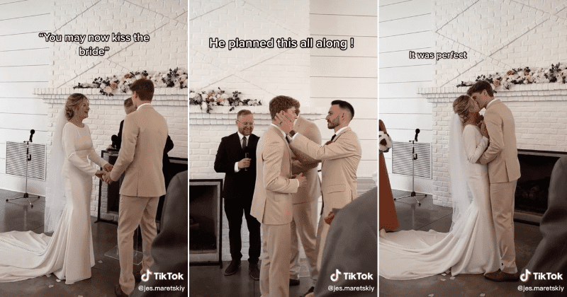 Groom walks off before kissing the bride to perform a cute groomsmen routine that left her beaming