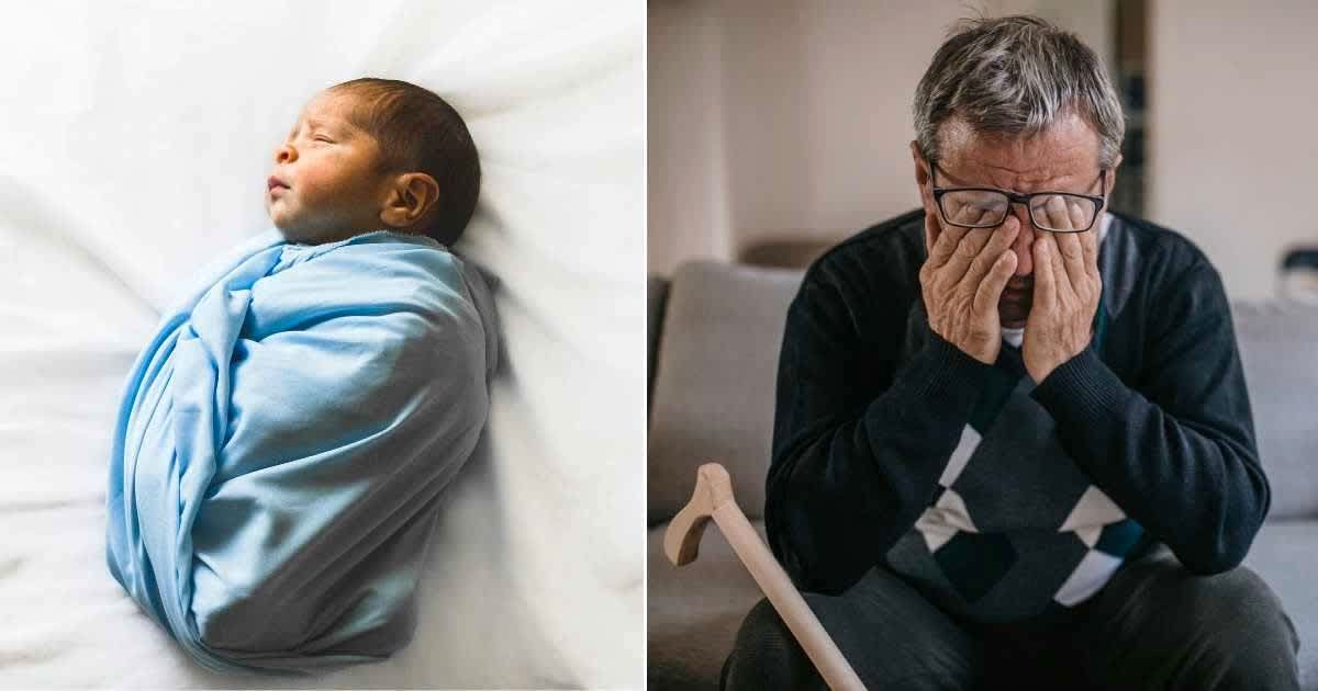 Overjoyed grandpa was asked to take a closer look at newborn's name on blanket — a full-circle moment left him in tears