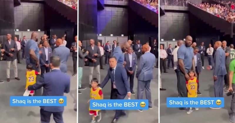 Security forcefully escorts boy away from Shaq as he tried to hug him — NBA star immediately stepped in
