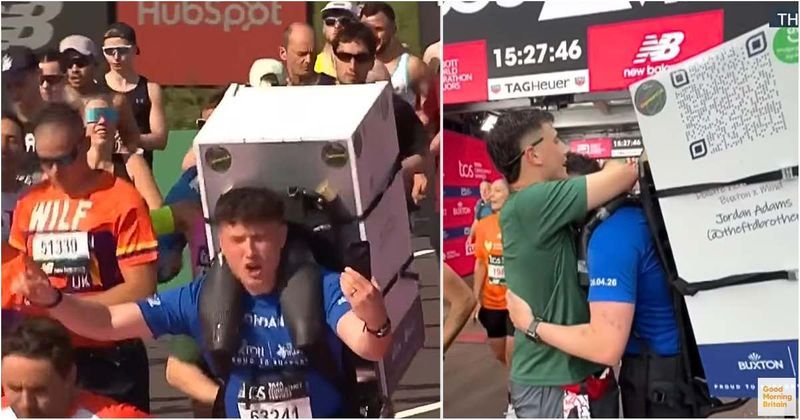 Man runs marathon carrying a 55‑lb fridge on his back — and the reason will break your heart