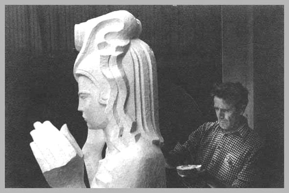 picture of Ralph Stackpole with a model of the Pacifica Statue (Image Source: Wikimedia Commons)