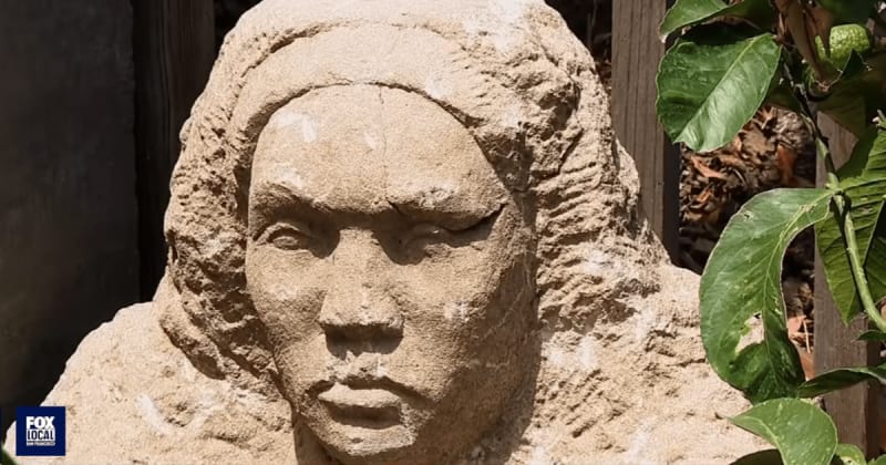 Man digging in his backyard thought he'd hit an old fence post. Instead, a 150-pound woman's sculpture peeked out