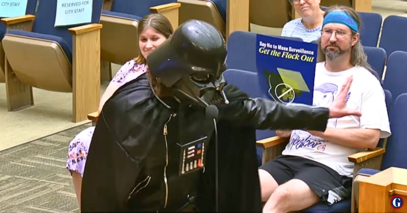 Darth Vader showed up at City Hall to ‘defend’ police cameras. His reason? He wants to 'stalk his ex' 