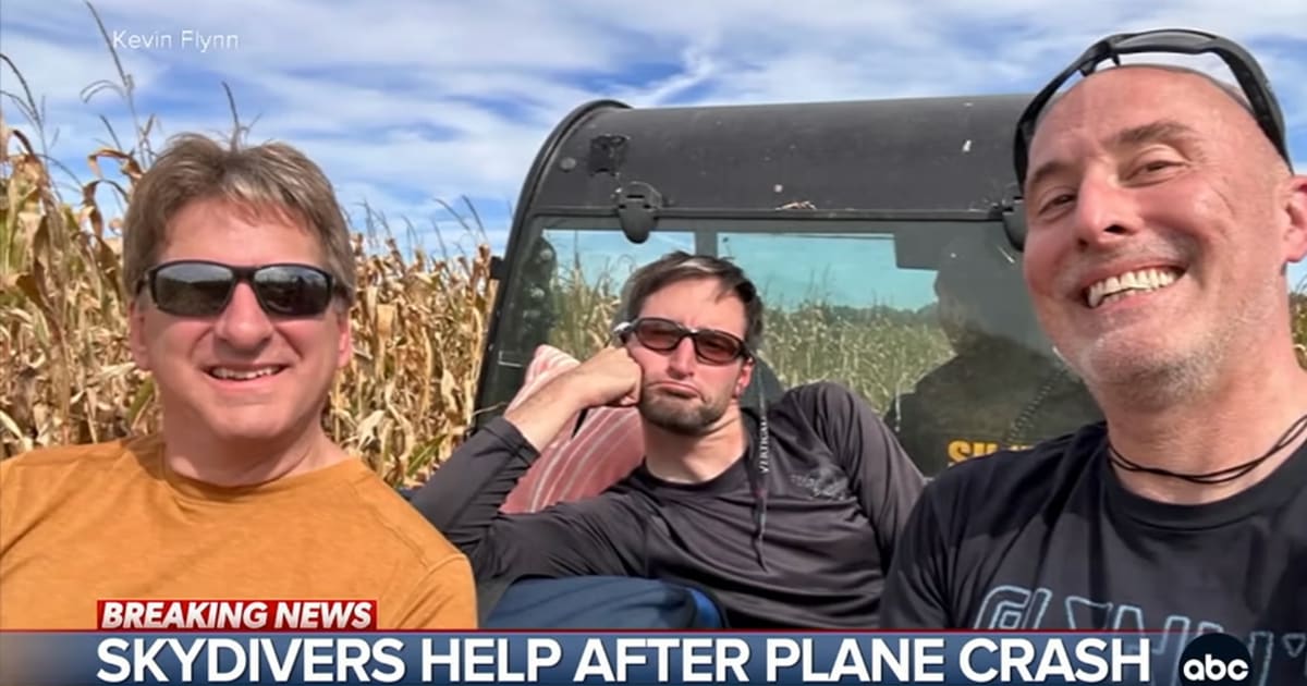 Three skydivers jump to a plane crash 3,000 feet below. One was thankfully a paramedic