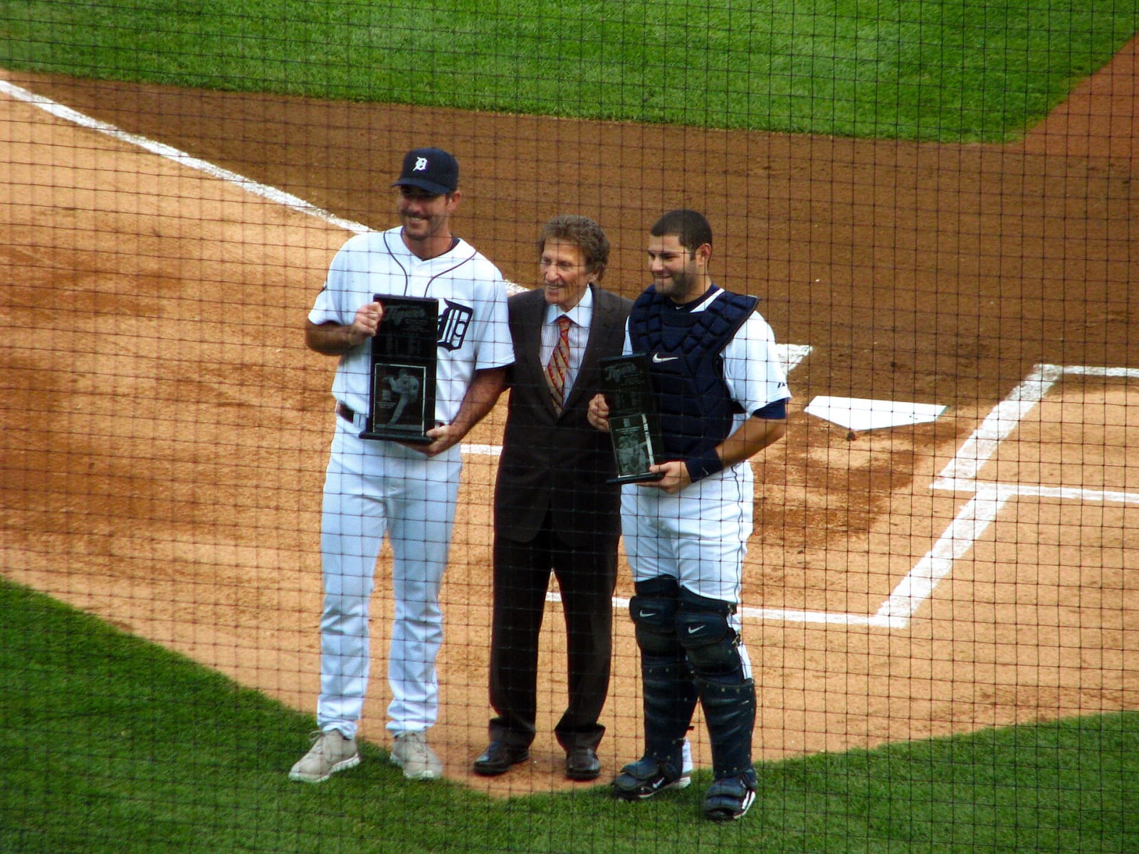(L-R) Justin Verlander, Mike Ilitch and Alex Avila. Taken on June 28, 2011.